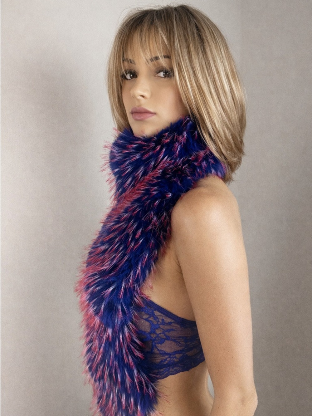 AKIRA Blue Multi Faux Fur Statement Scarf Vest | S M L | NWT